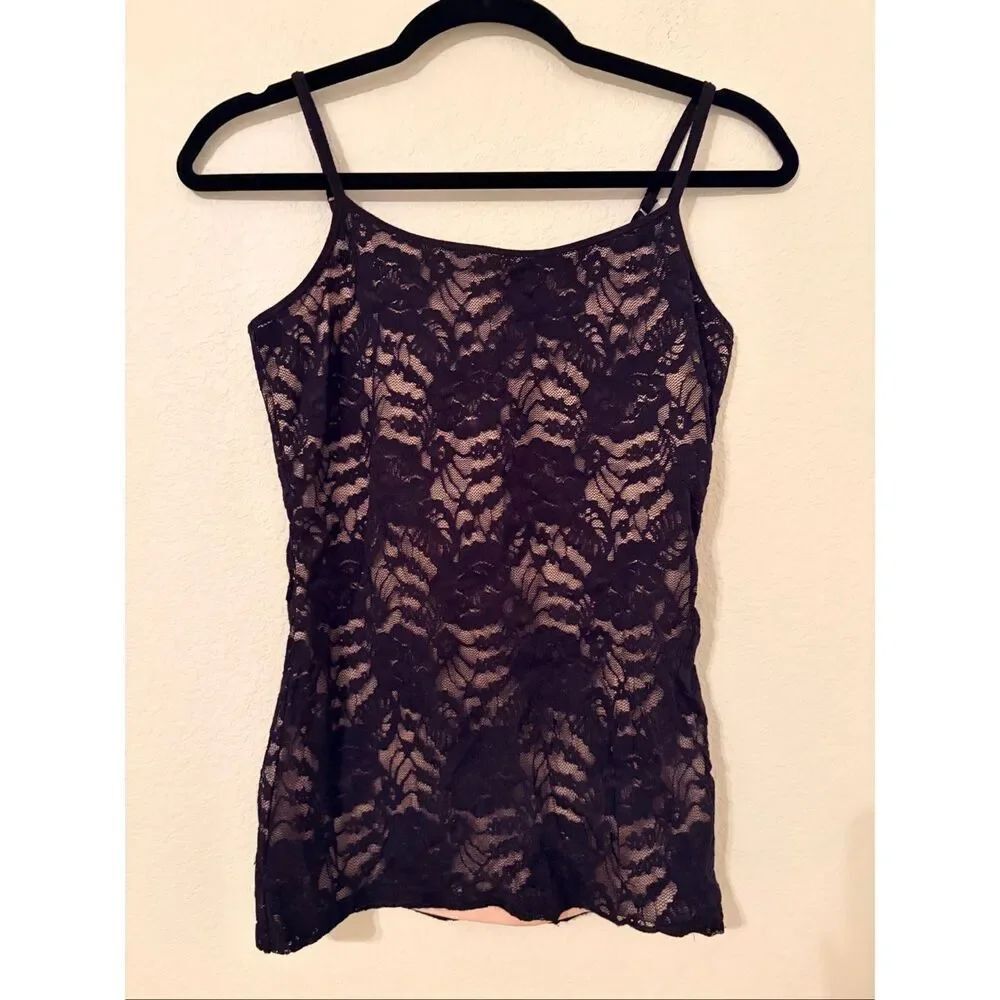 Express Best Loved Bra Cami Lace Tank Top Black Nude Lined Size M